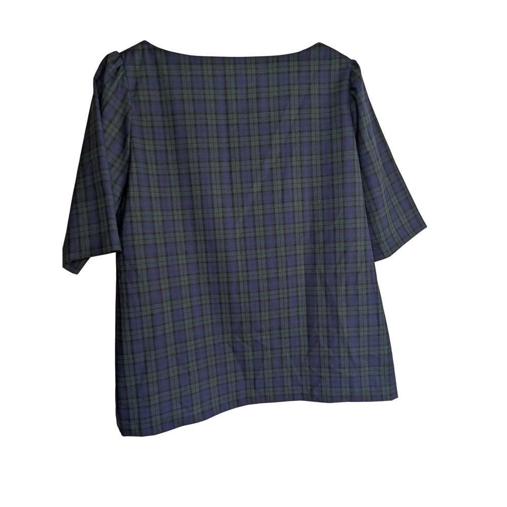BANANA REPUBLIC Tartan Puff Sleeve Shirt Womens‎ Medium Blue Preppy Office NWT - Picture 2 of 6